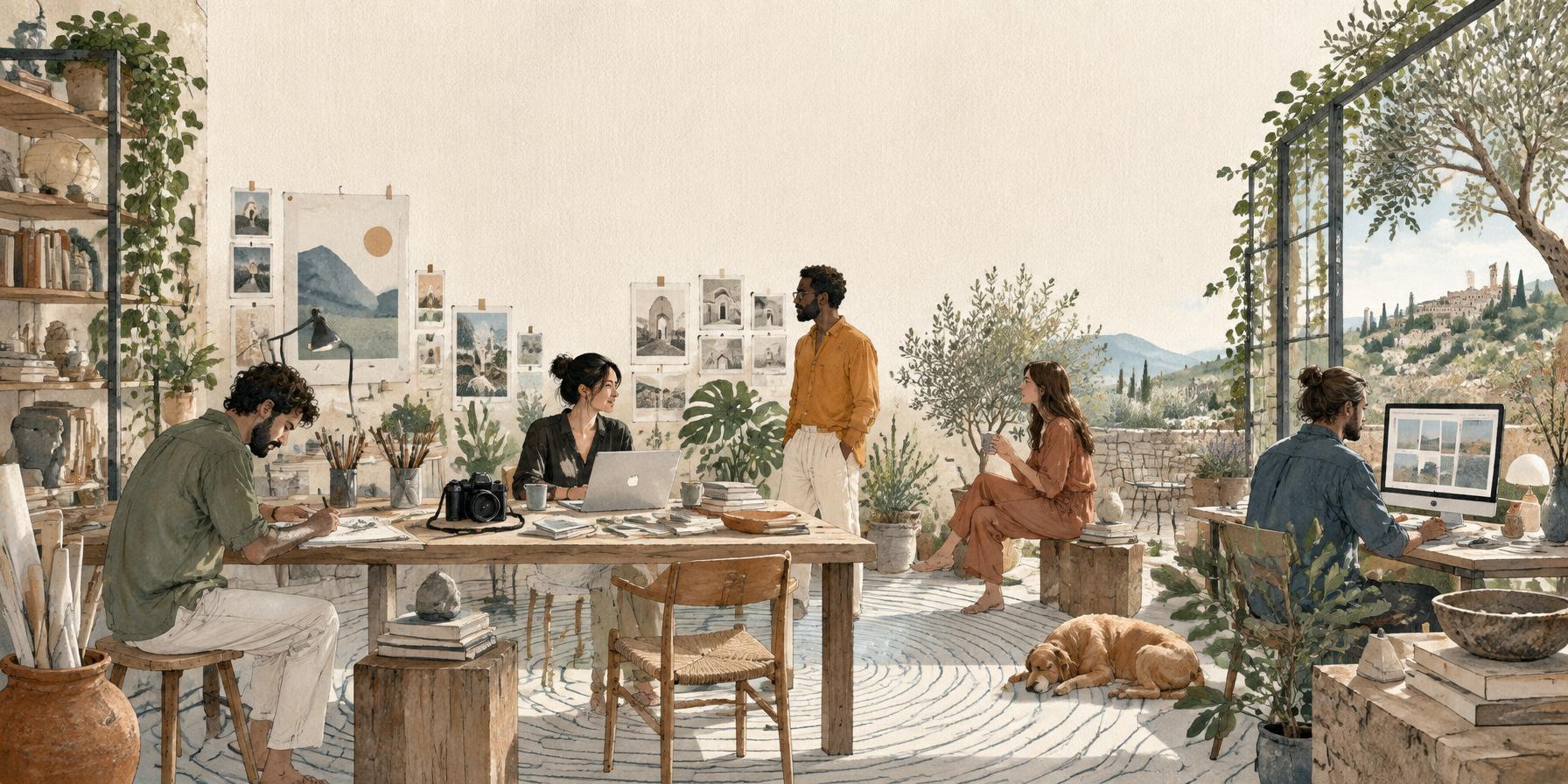 An illustrated creative studio where a small collective sketches, designs and builds together